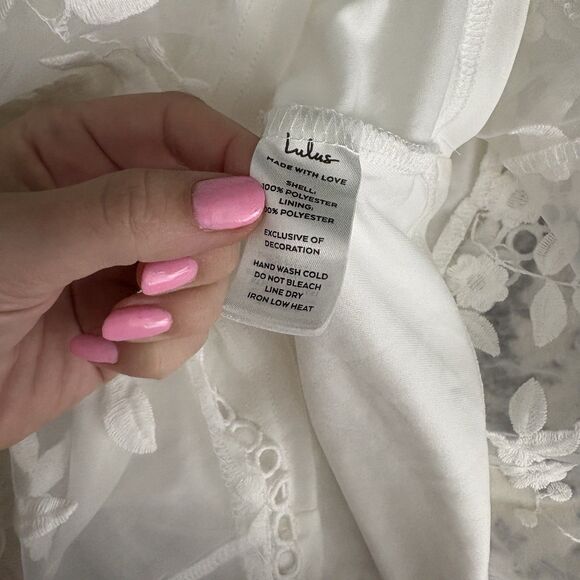 Lulus Look So Sweet White Embroidered Lace Mini Dress Size Small Bridal Tiered - Picture 10 of 10